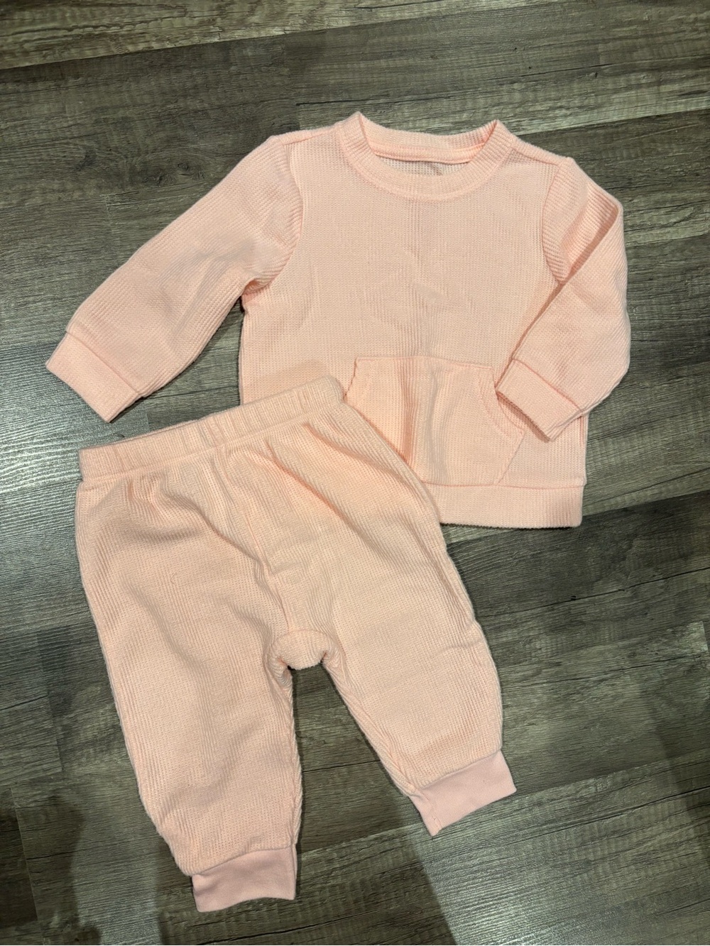 Pink Waffle Knit Baby Set - Long Sleeve Top & Pants